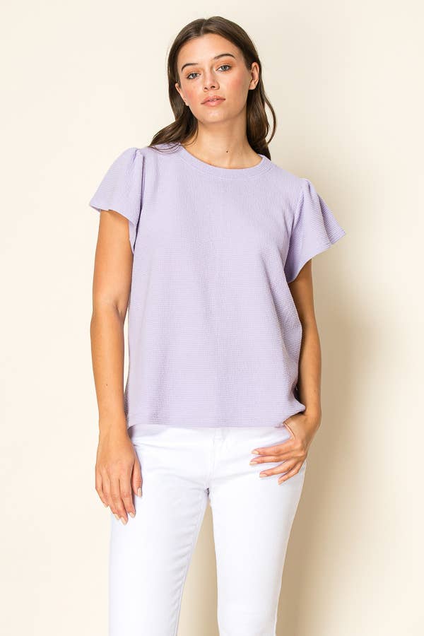 Lavender CLOUD 9 KNIT RUFFLED SLEEVE TOP
