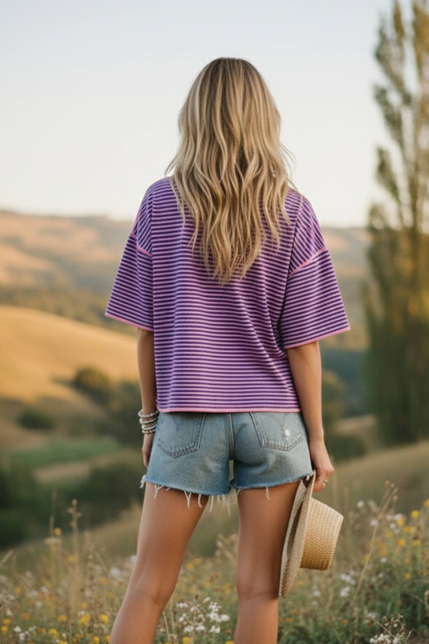 Royal Pink Striped Oversized Top