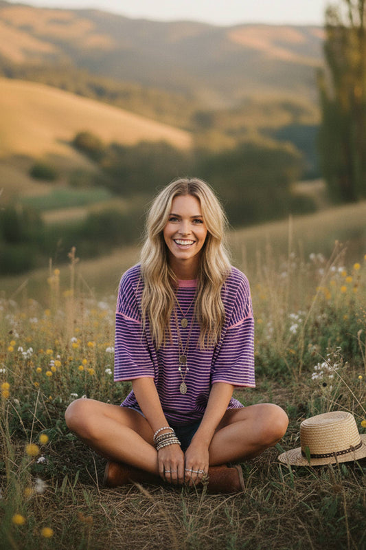 Royal Pink Striped Oversized Top