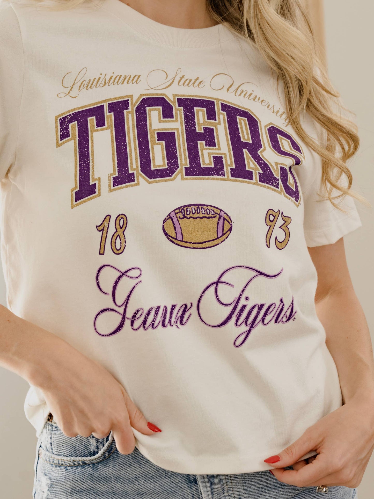 LSU Tigers Wave Arch Vintage White Ellie Perfect Tee
