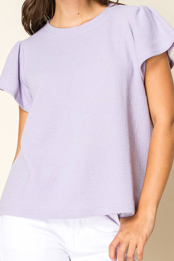 Lavender CLOUD 9 KNIT RUFFLED SLEEVE TOP