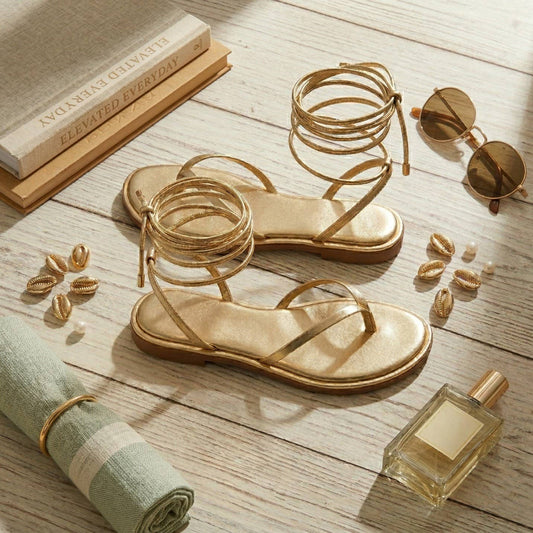 DAZZLE Gold Lace Up Sandals