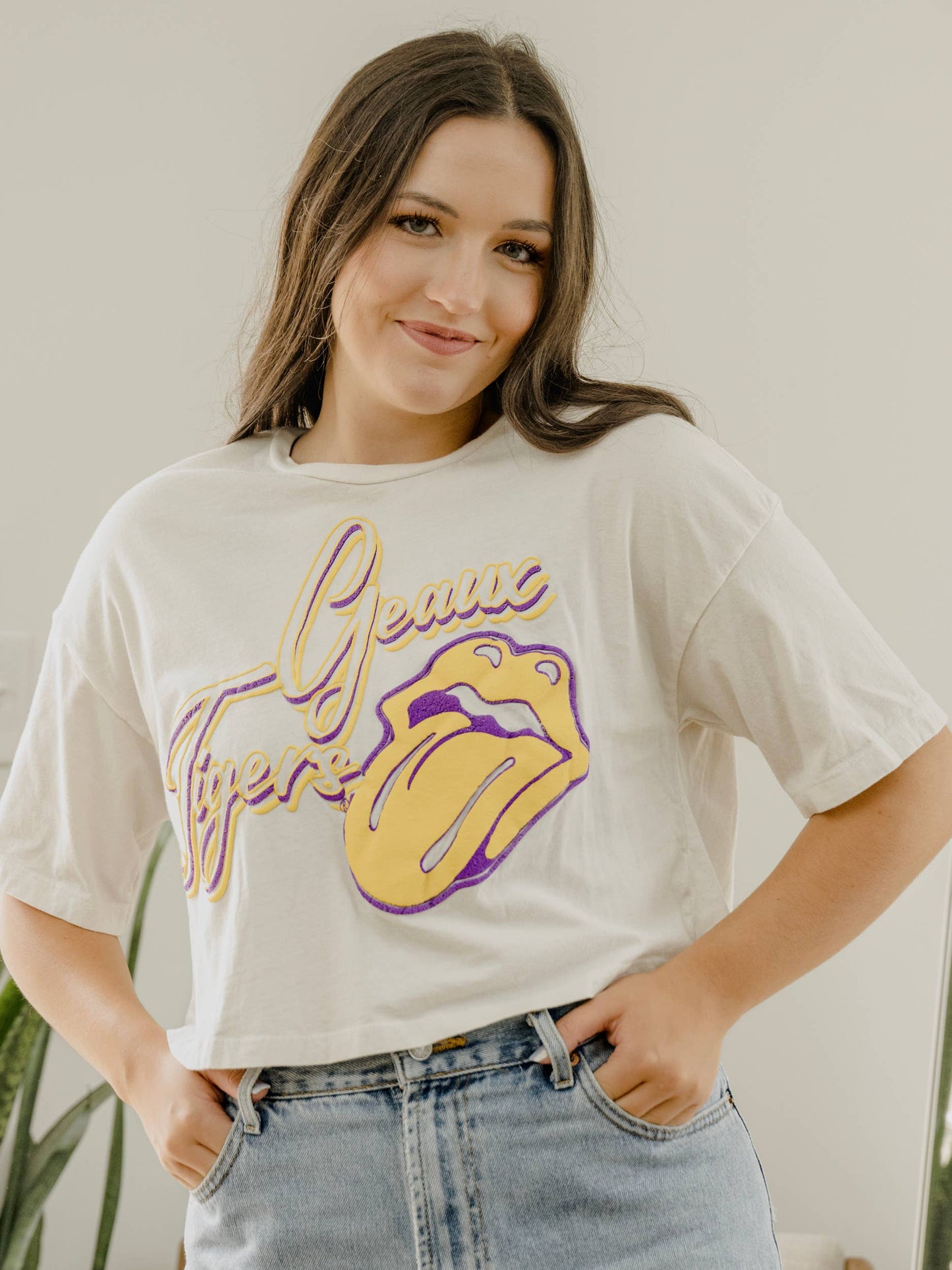 Rolling Stones LSU Geaux Tigers Malibu Off White Cropped Tee