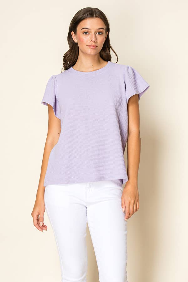 Lavender CLOUD 9 KNIT RUFFLED SLEEVE TOP