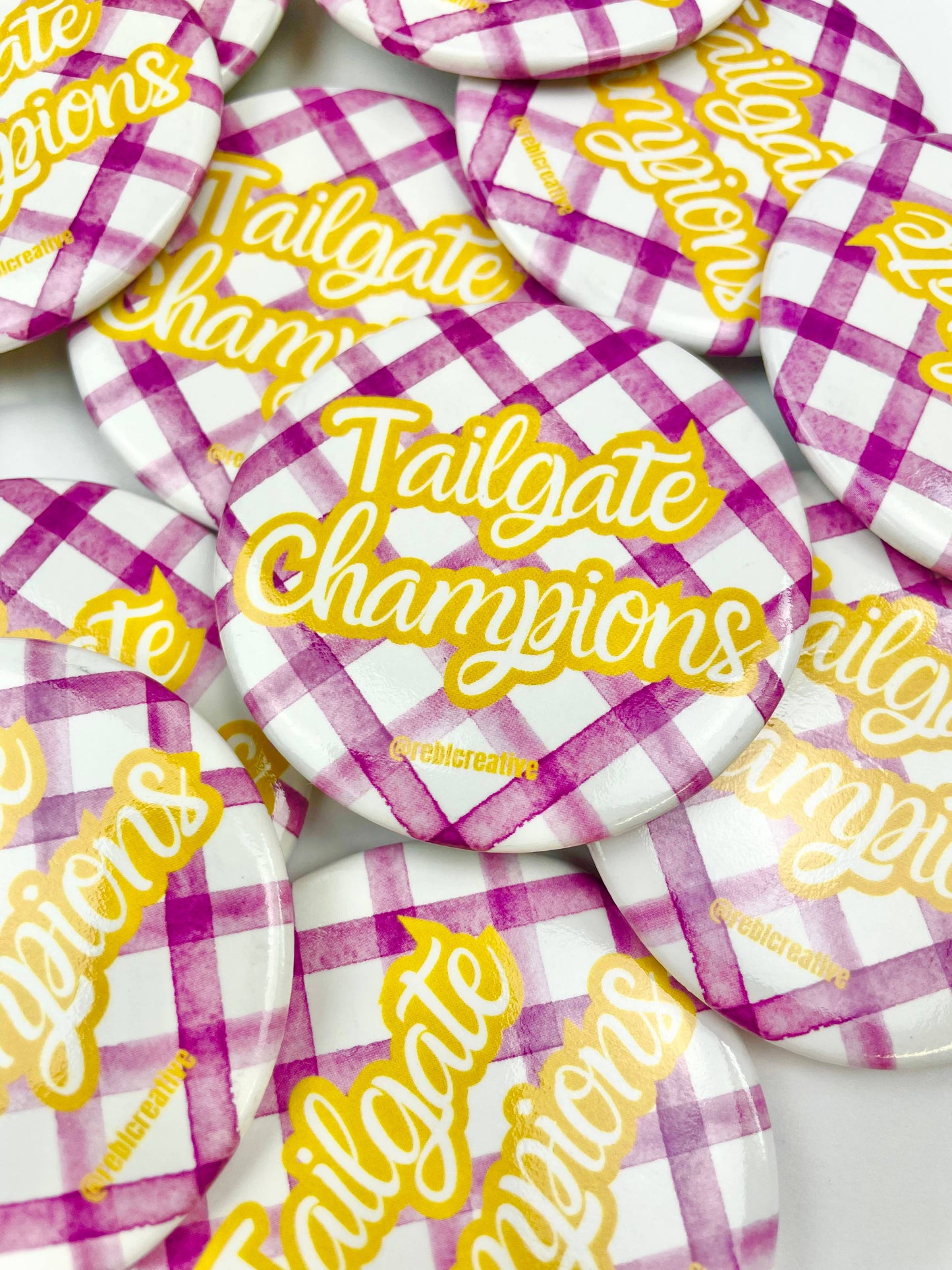 Tailgate Champions Gingham - Purple/Yellow - Game Day Button