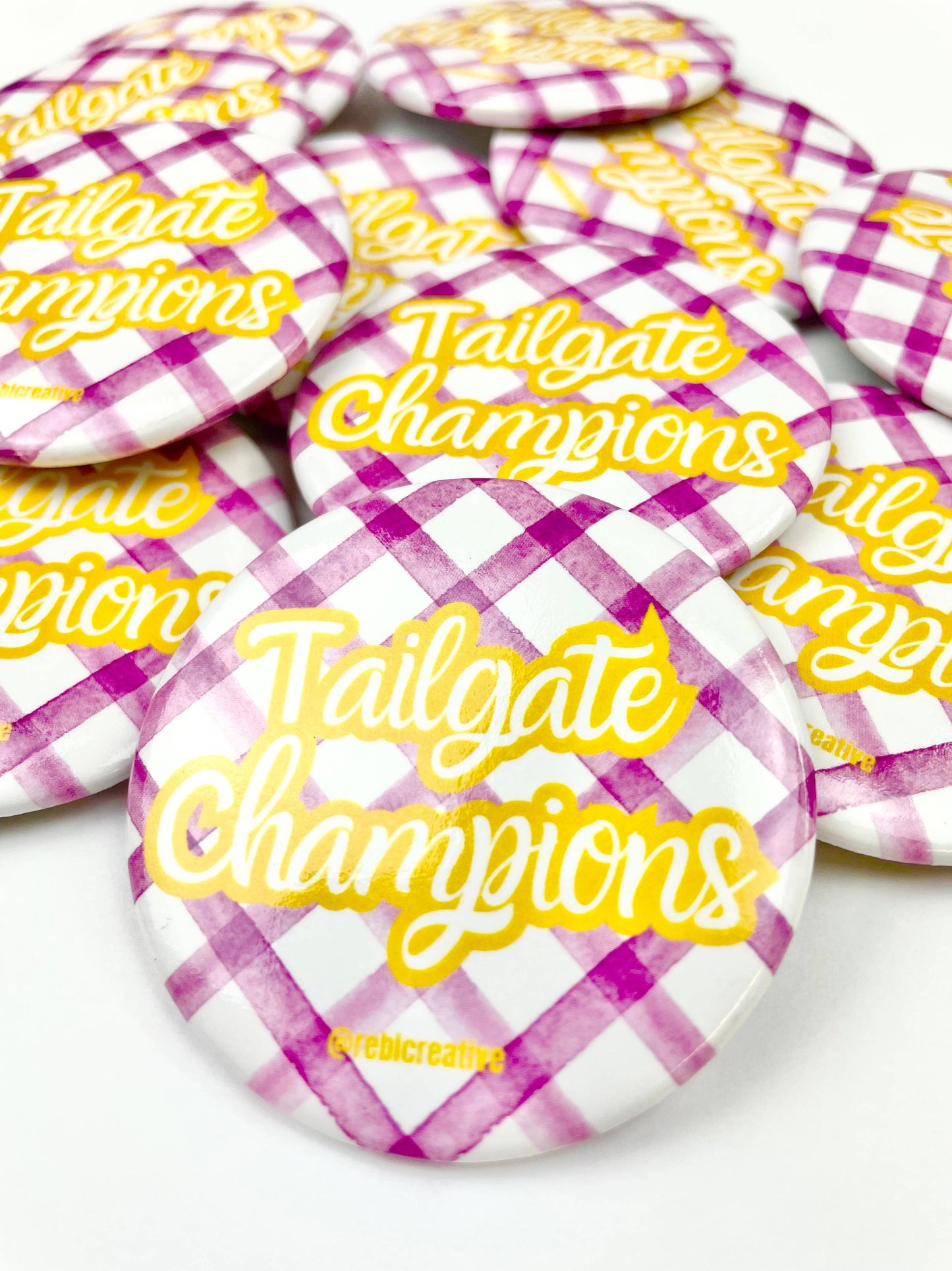 Tailgate Champions Gingham - Purple/Yellow - Game Day Button