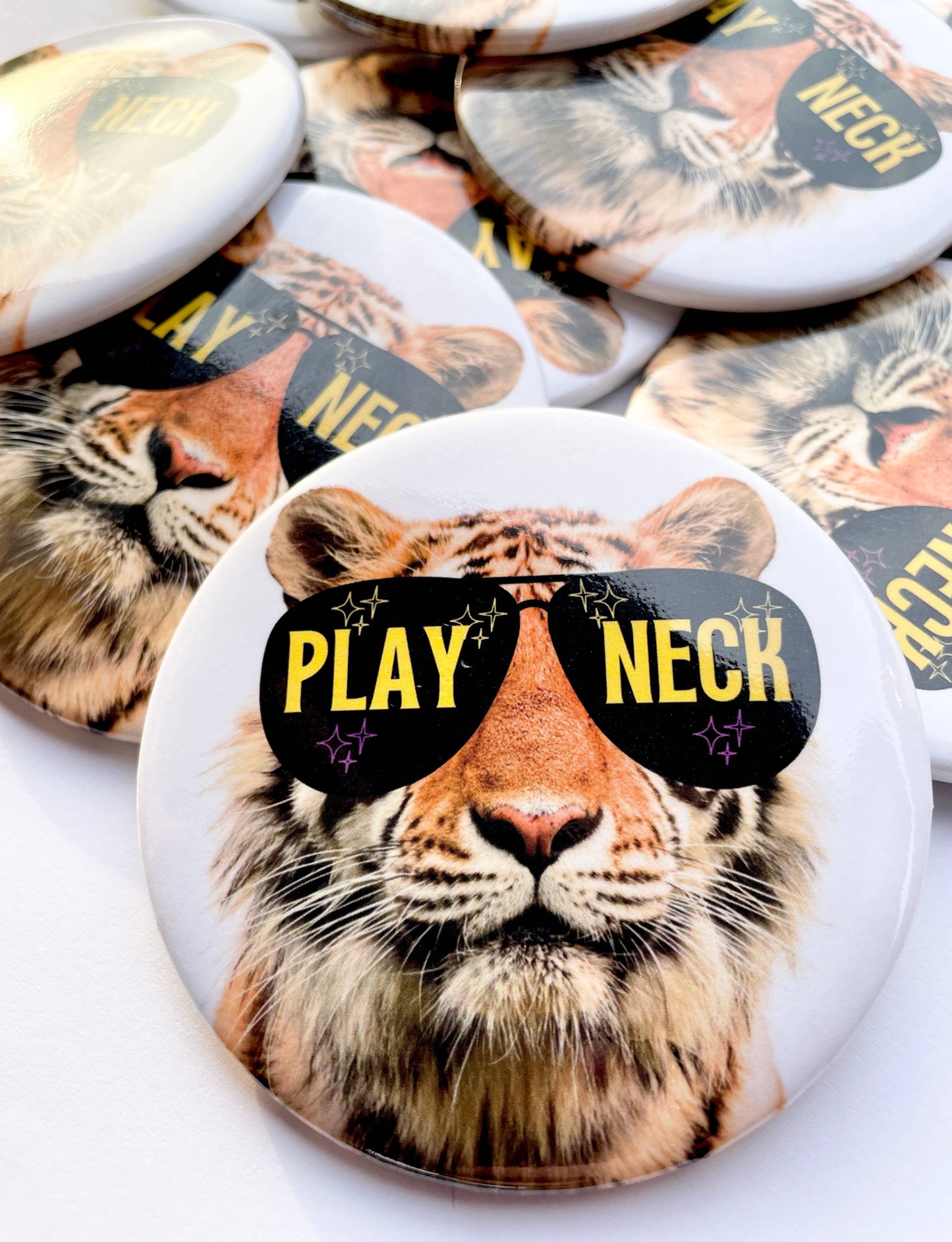 Starry Eyed Tiger - Play Neck - Game Day Button