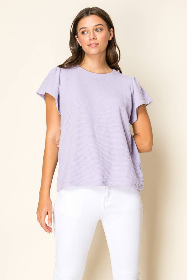 Lavender CLOUD 9 KNIT RUFFLED SLEEVE TOP