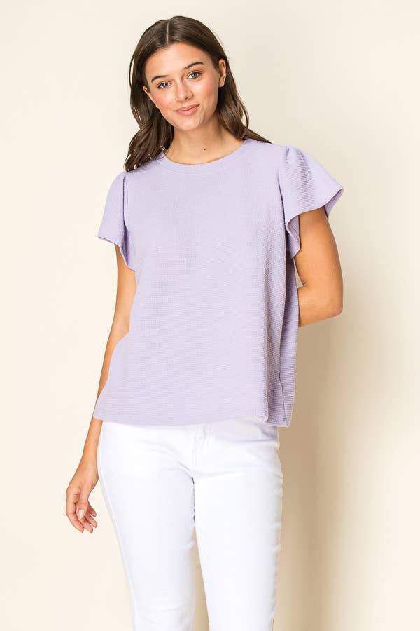 Lavender CLOUD 9 KNIT RUFFLED SLEEVE TOP