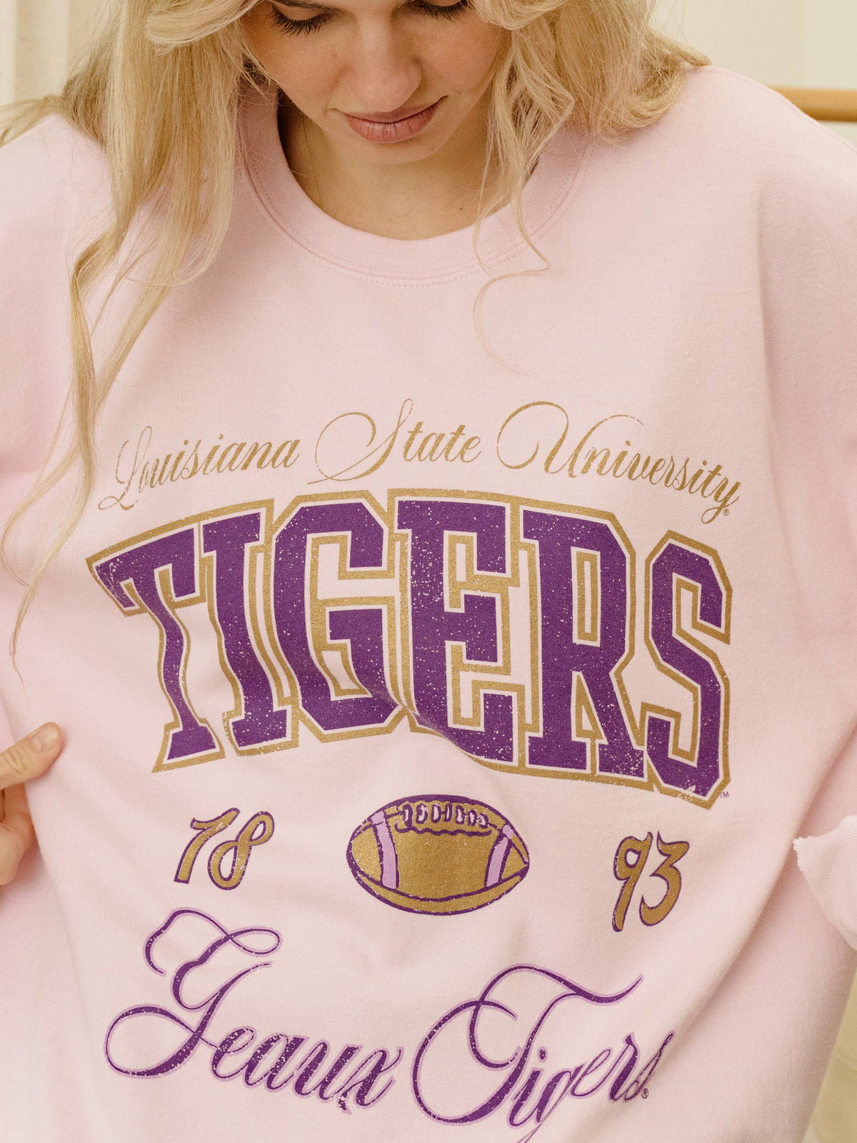 Geaux LSU Tigers Wave Arch Pink Thrifted Sweatshirt