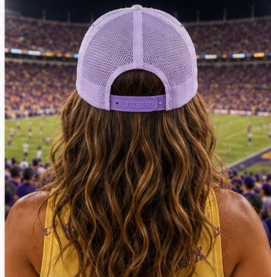 Tigers Louisiana Pearl Purple and Gold Sequin Trucker Hat