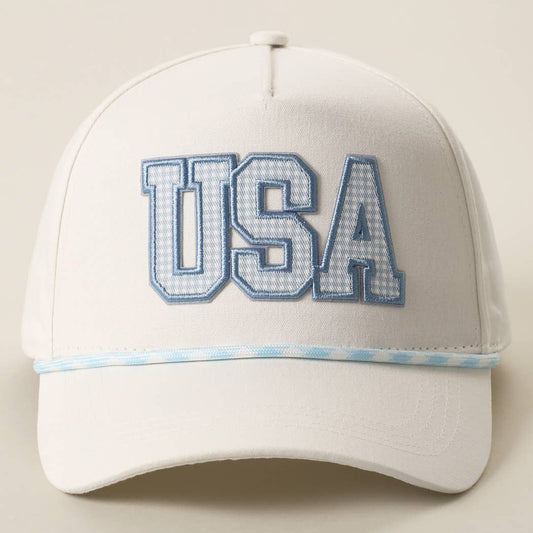 USA Gingham Embroidered Patch Rope Trucker Hat