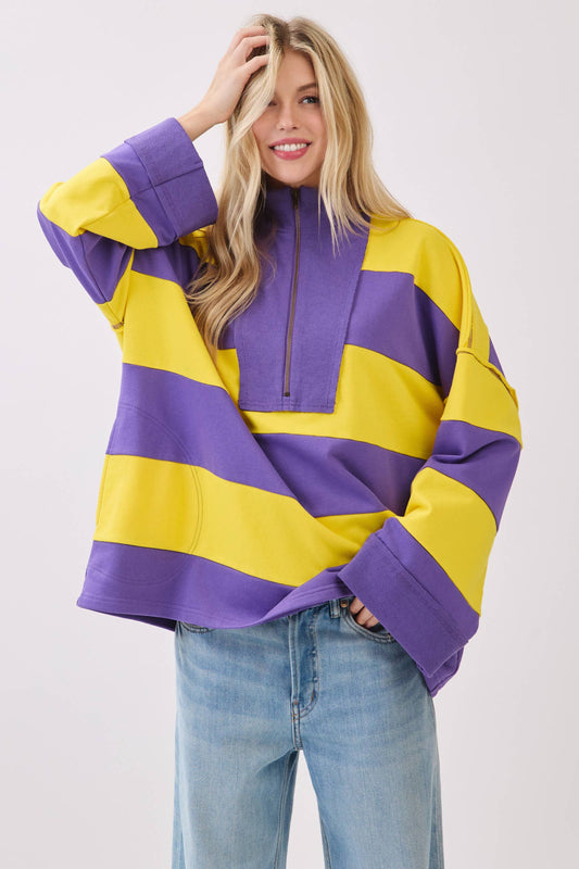 Purple & Gold Varsity Stripe Zip Pullover