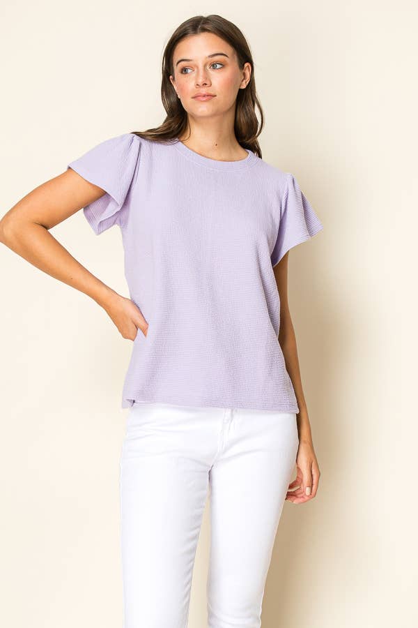 Lavender CLOUD 9 KNIT RUFFLED SLEEVE TOP