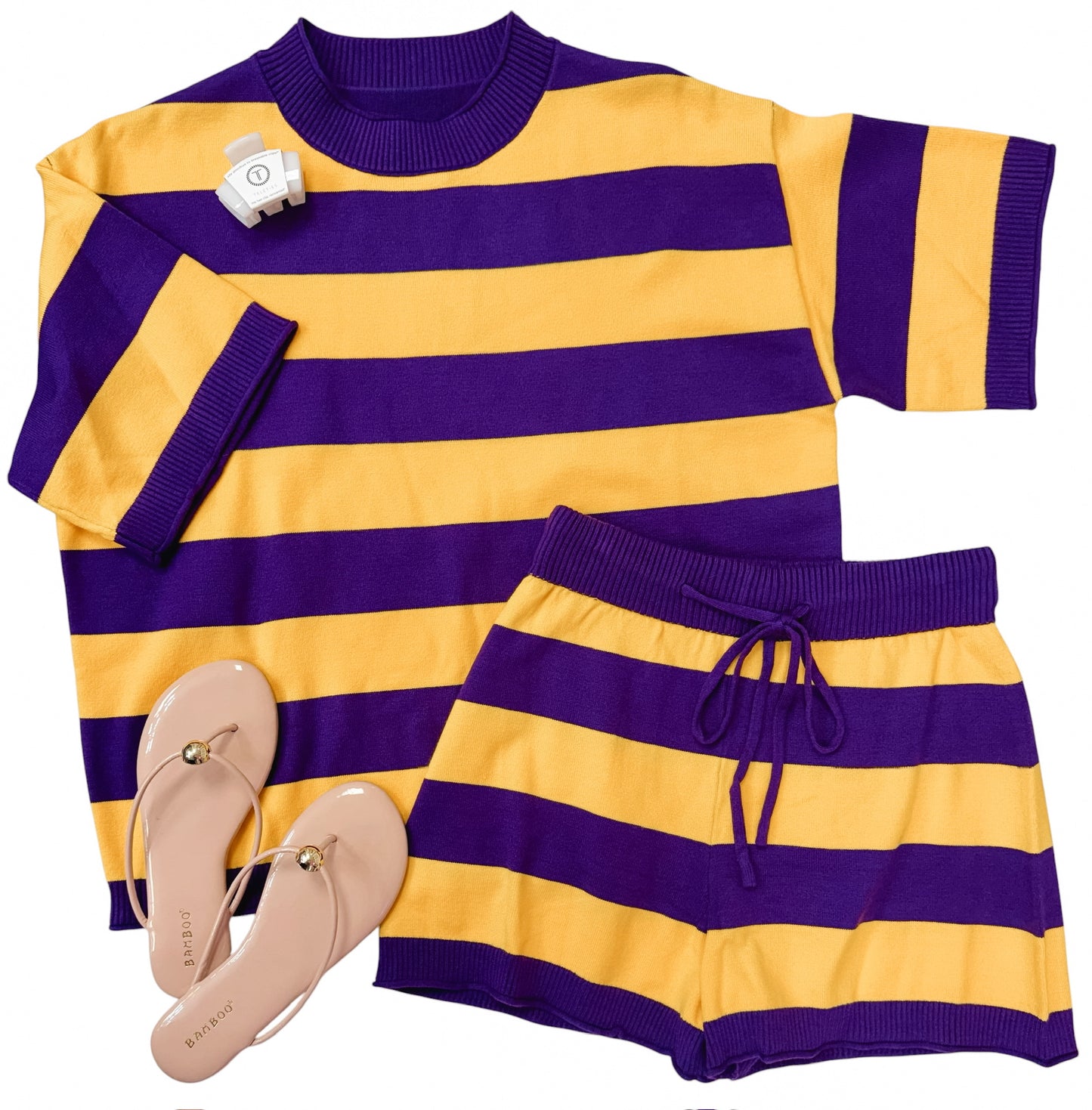 Purple & Gold Gameday Stripe Sweater Lounge Set