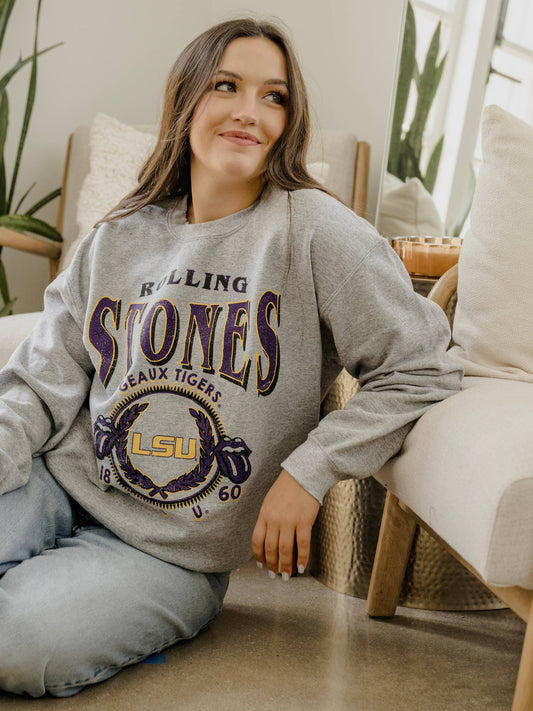 Rolling Stones LSU Tigers College Seal Thrifted Sweatshirt
