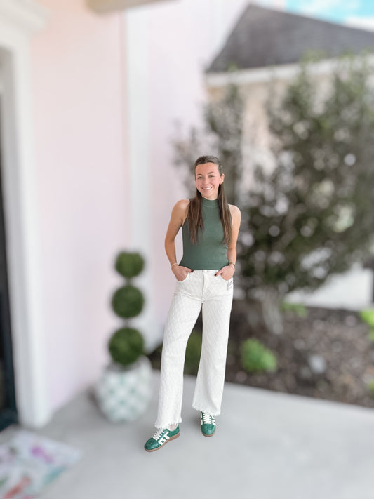 Green Mock Neck Sweater Top