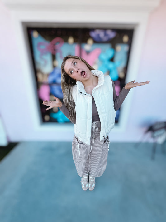 Ivory Zip Up Puffer Vest