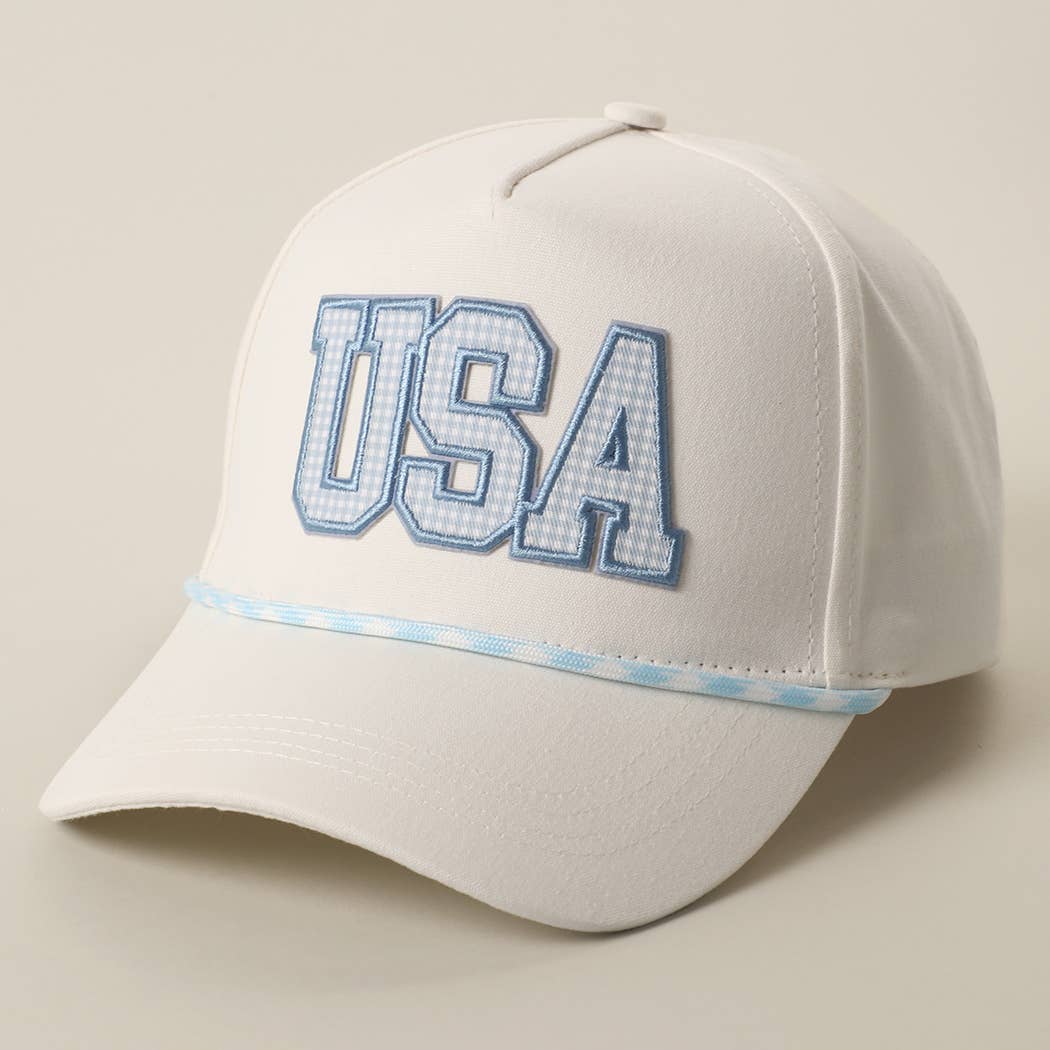 USA Gingham Embroidered Patch Rope Trucker Hat