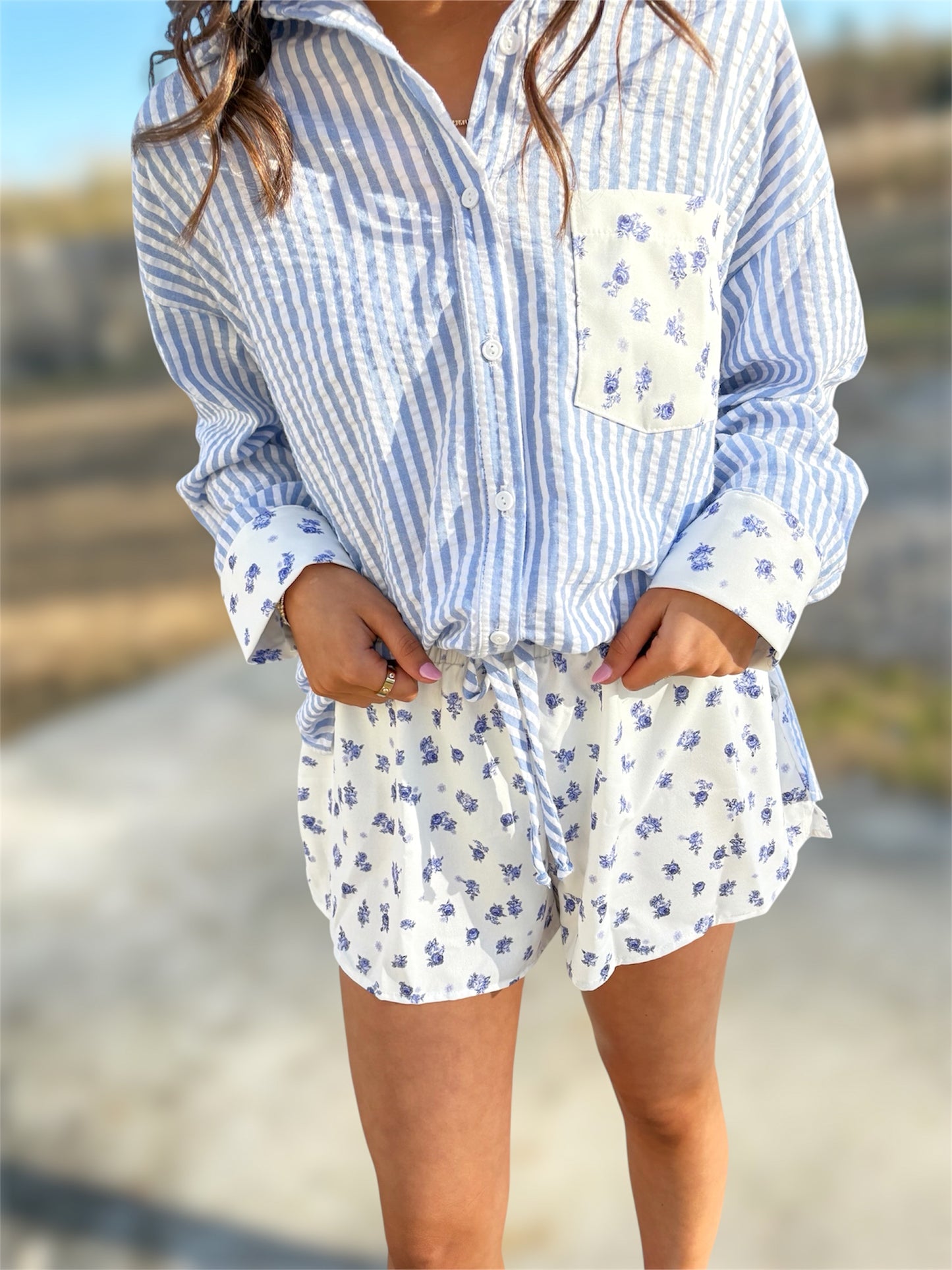 Floral Contrast Detail Button-Down Shirts