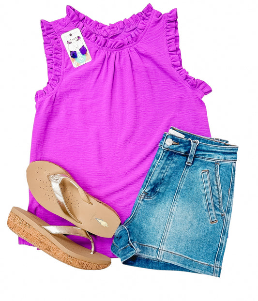 Lavish Lavender Ruffle Sleeveless Blouse