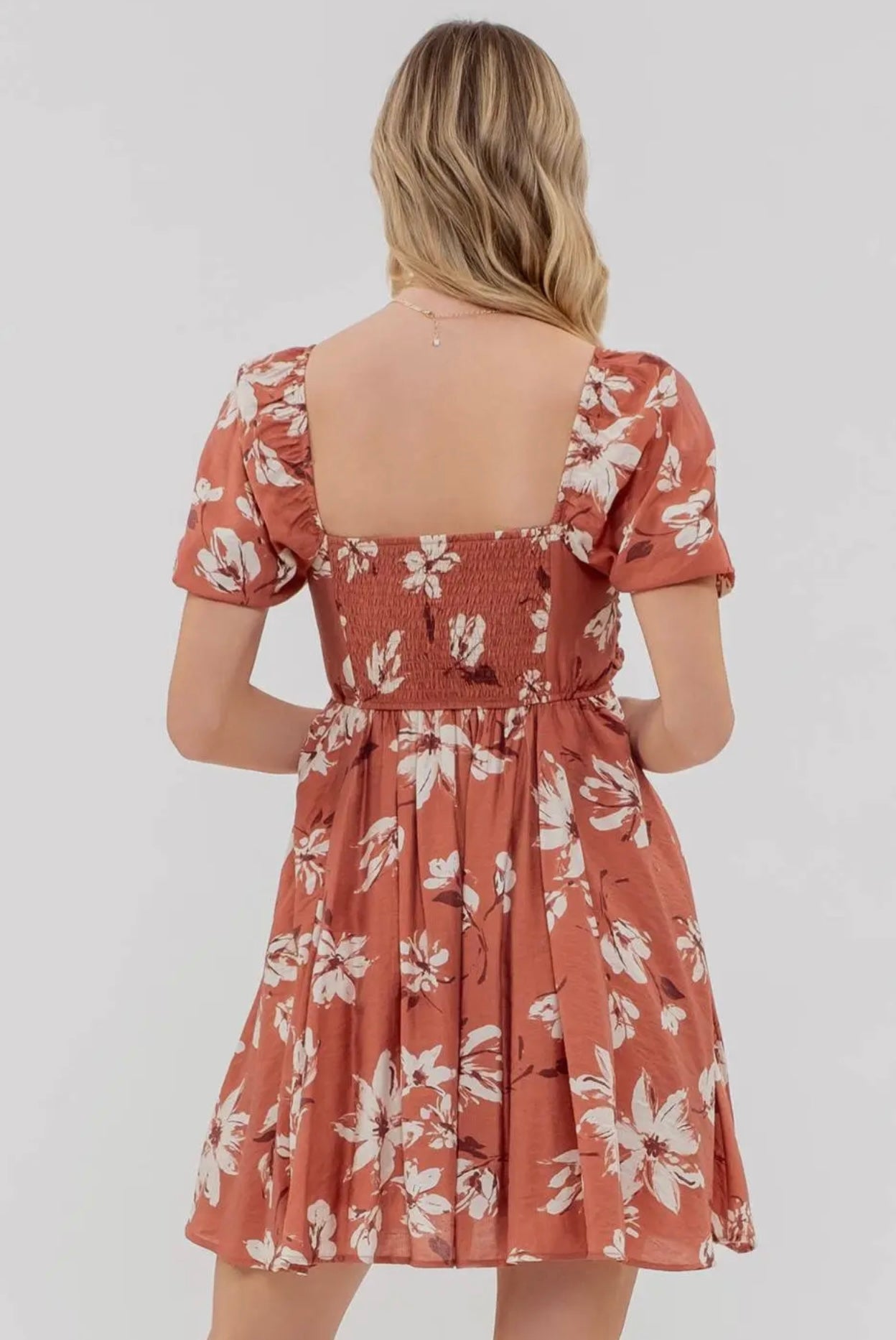 Terracotta Floral Mini Dress