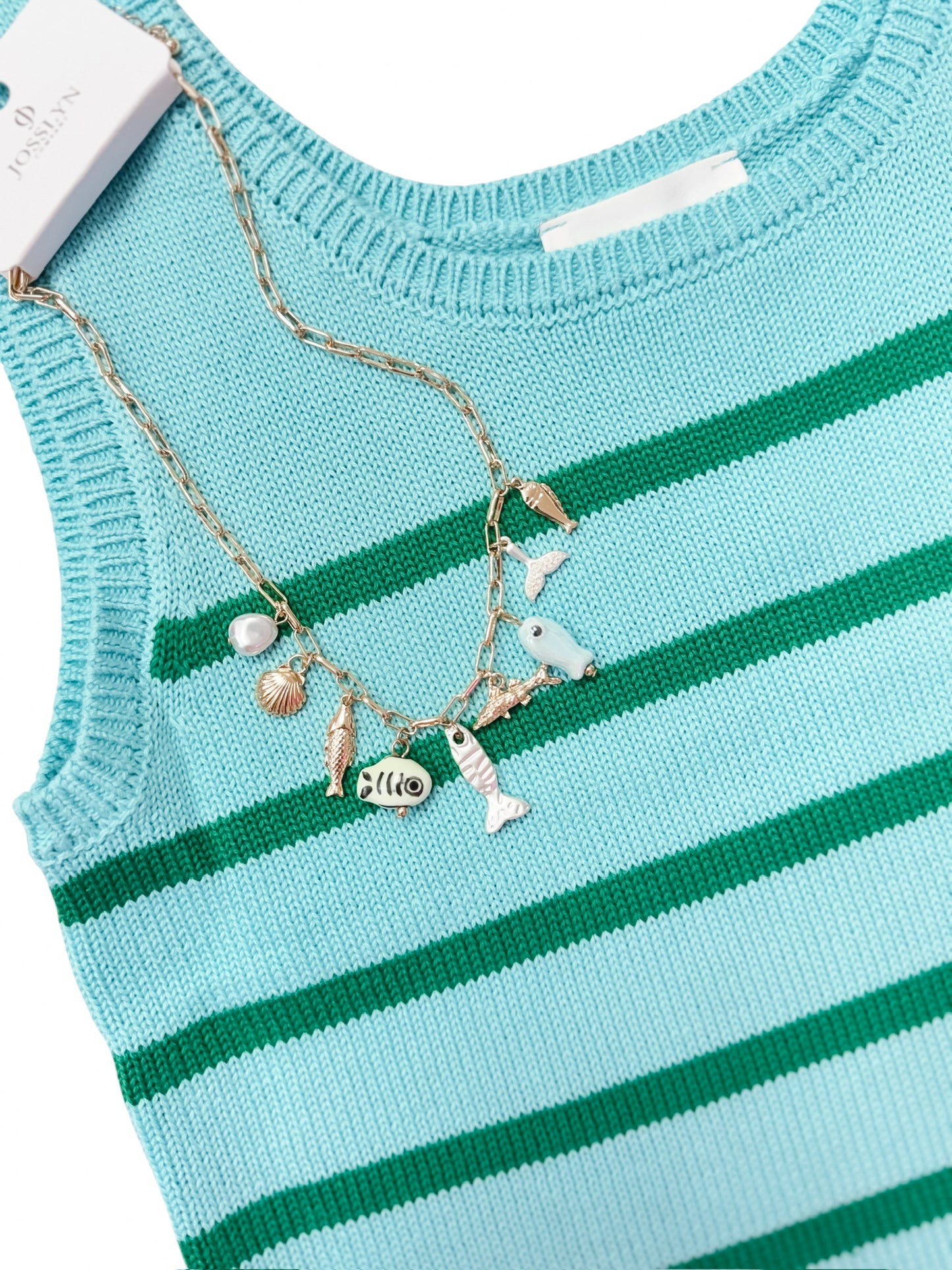 CHARM NECKLACE-OCEAN PORCELAIN FISH SEASHELL
