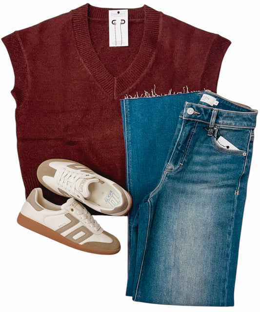 Red Wood Vneck Pullover Sweater Vest