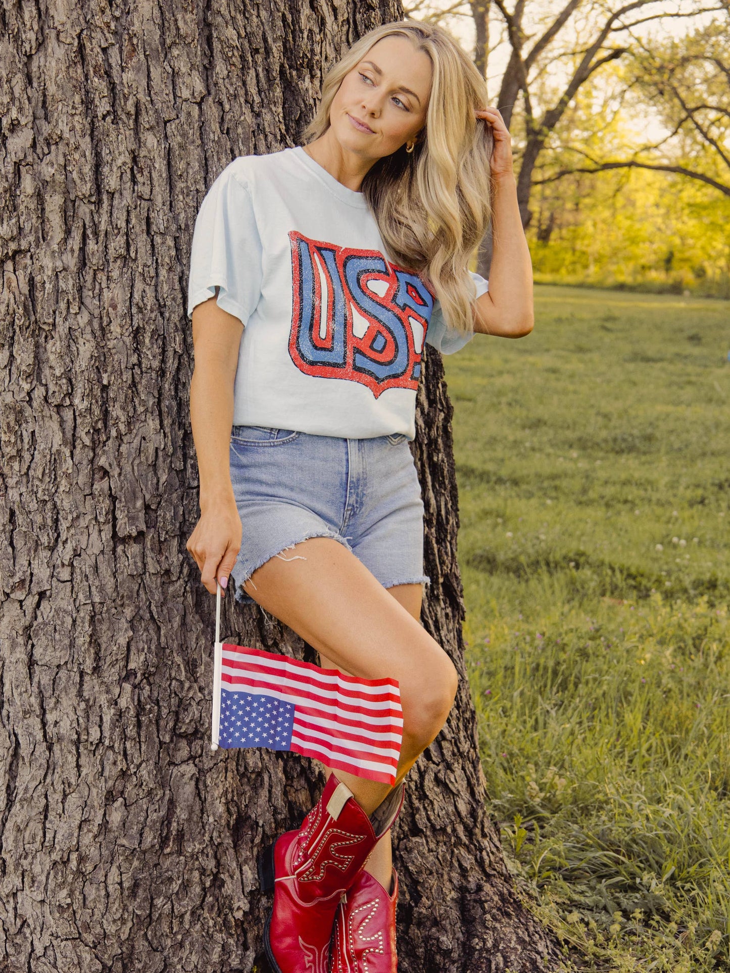 USA Monogram Chambray Comfort Colors Tee