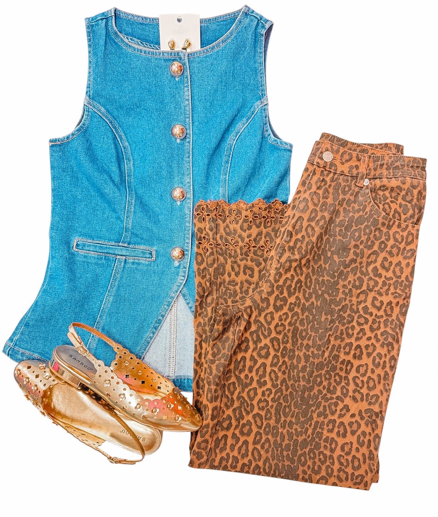 All We Want Eyelet Trim Pants Leopard