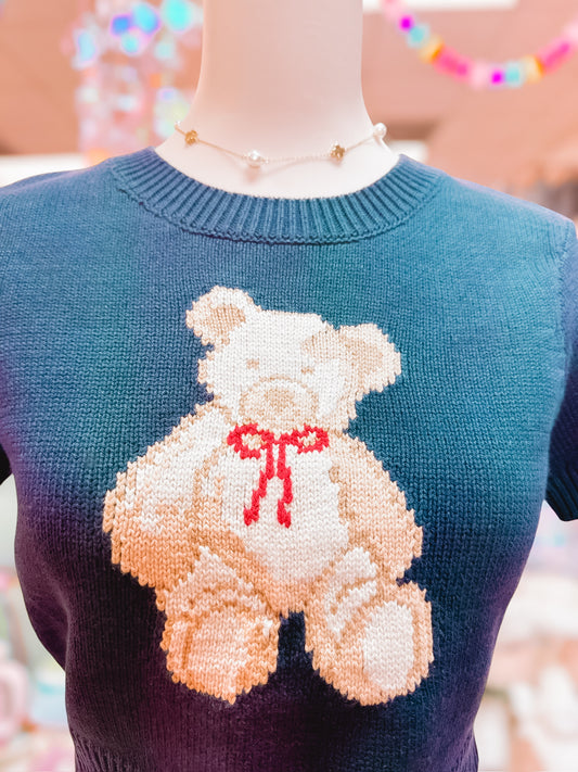 Navy Teddy SS Crewneck Sweater