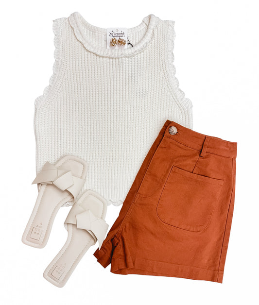 Ivory Scalloped Sweater Tank