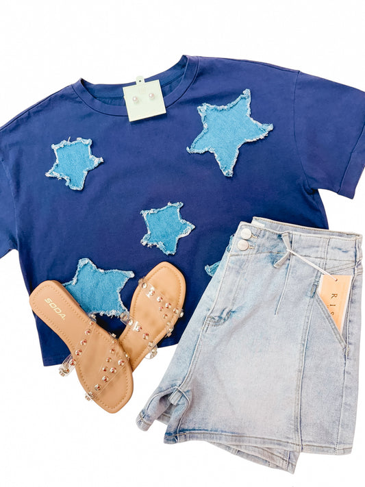 Denim Star Patch Short Sleeve Tee