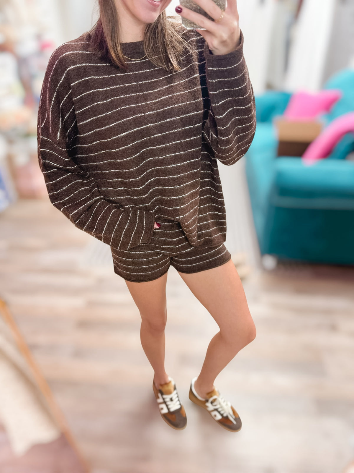 Chic Weekend Striped Chocolate Sweater Set