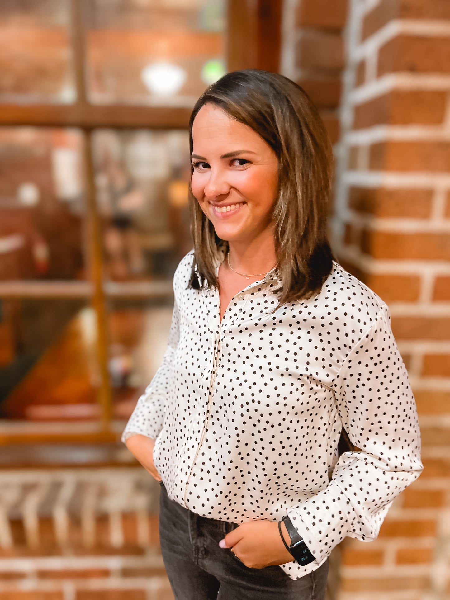 Salt & Pepper Polka Dot Button Up Blouse