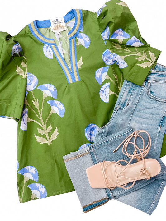 Wild Blue Floral Blouse