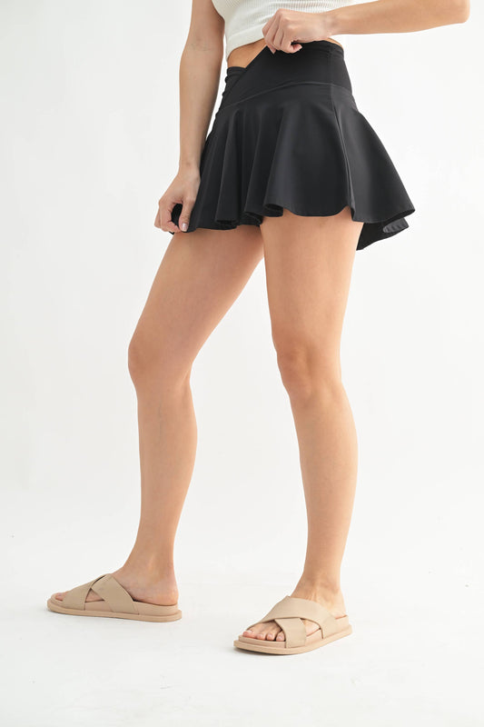 Crossover Waist Circle Skort: Black