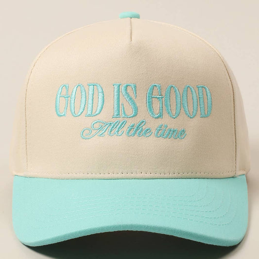 God Is Good All The Time Embroidery Trucker Hat: MINT