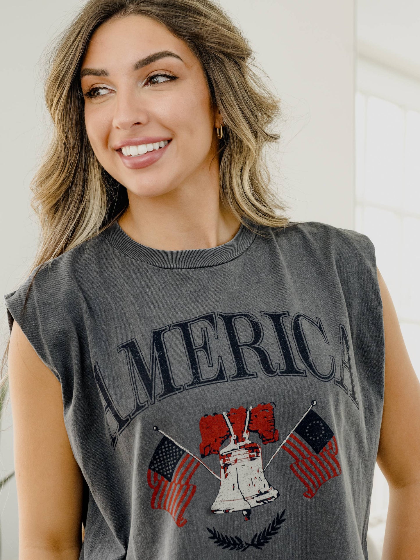4th of July USA American Bell Blue Tank