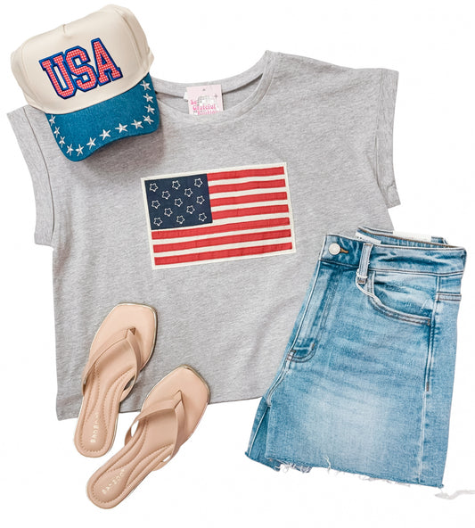Heather Grey Flag Applique Tee