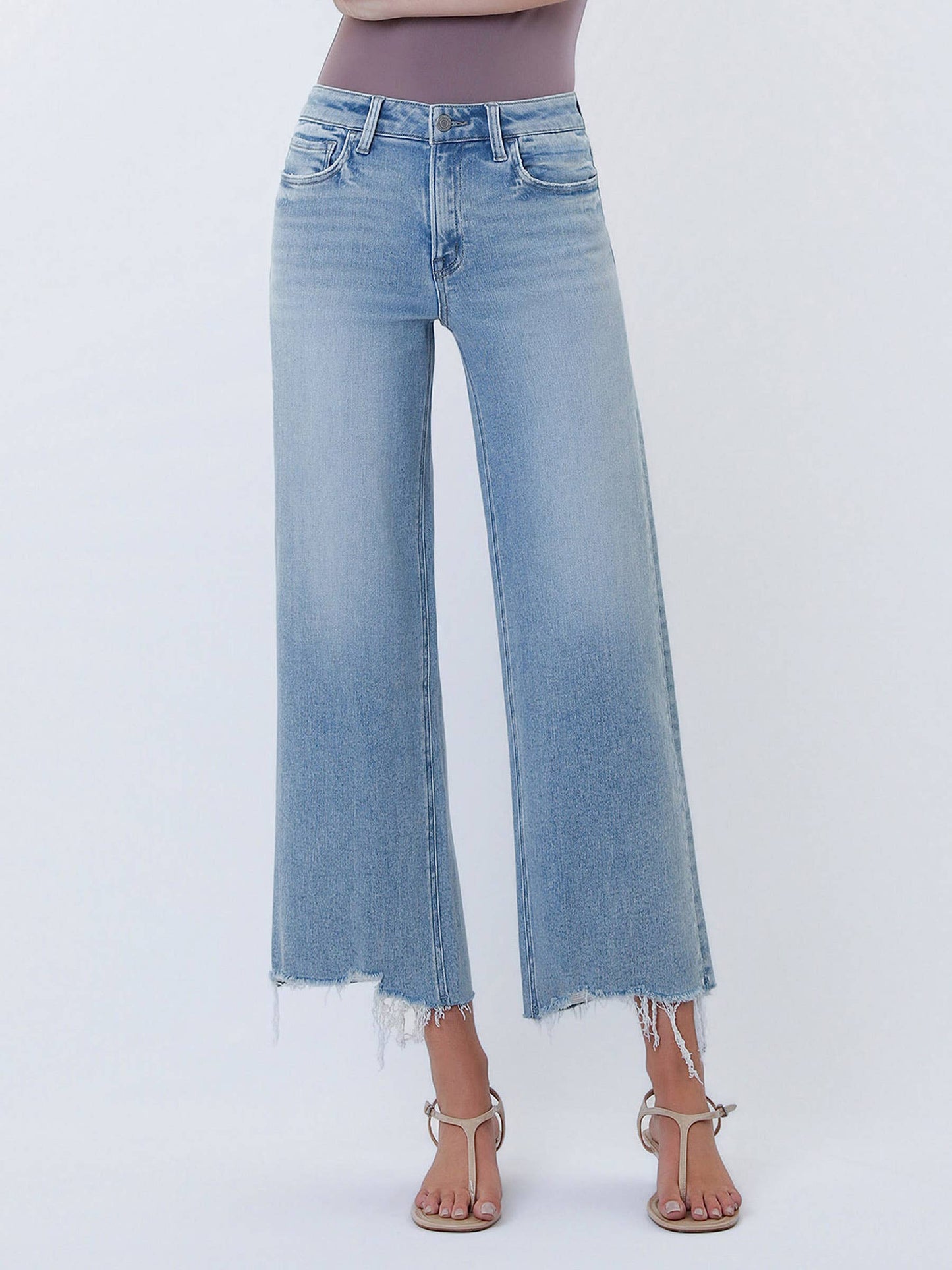 Imagine HR Distressed Hem Crop Wide Leg Denim