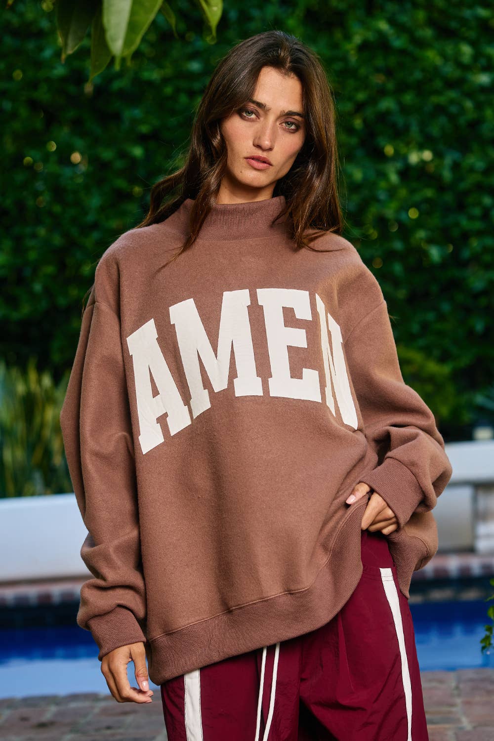 ‘WWJD & AMEN' Reversible Mock Neck Sweatshirt