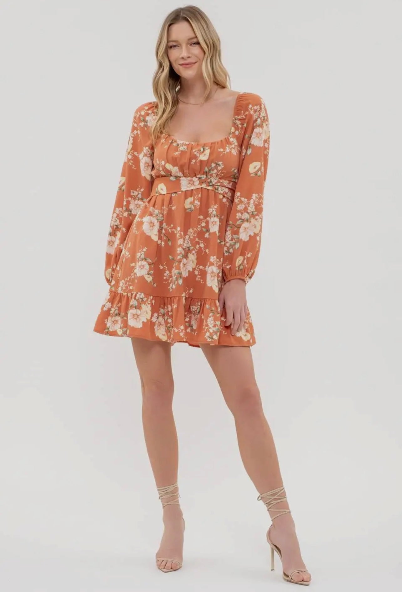 November Days Terracotta Floral LS Dress