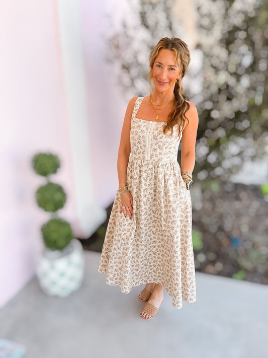 Floral Boho Sand Denim Dress