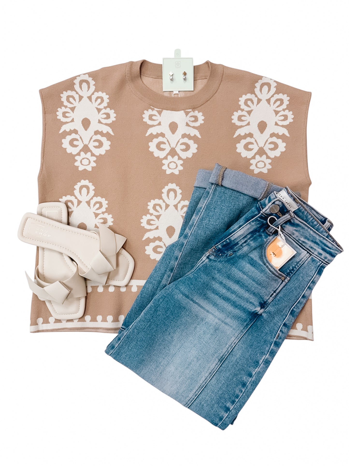 Stand Out Taupe Damask Blouse