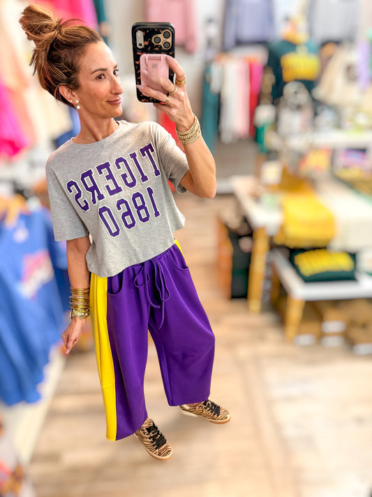 LSU Tigers College Block Puff Ink Gray Cropped Tee