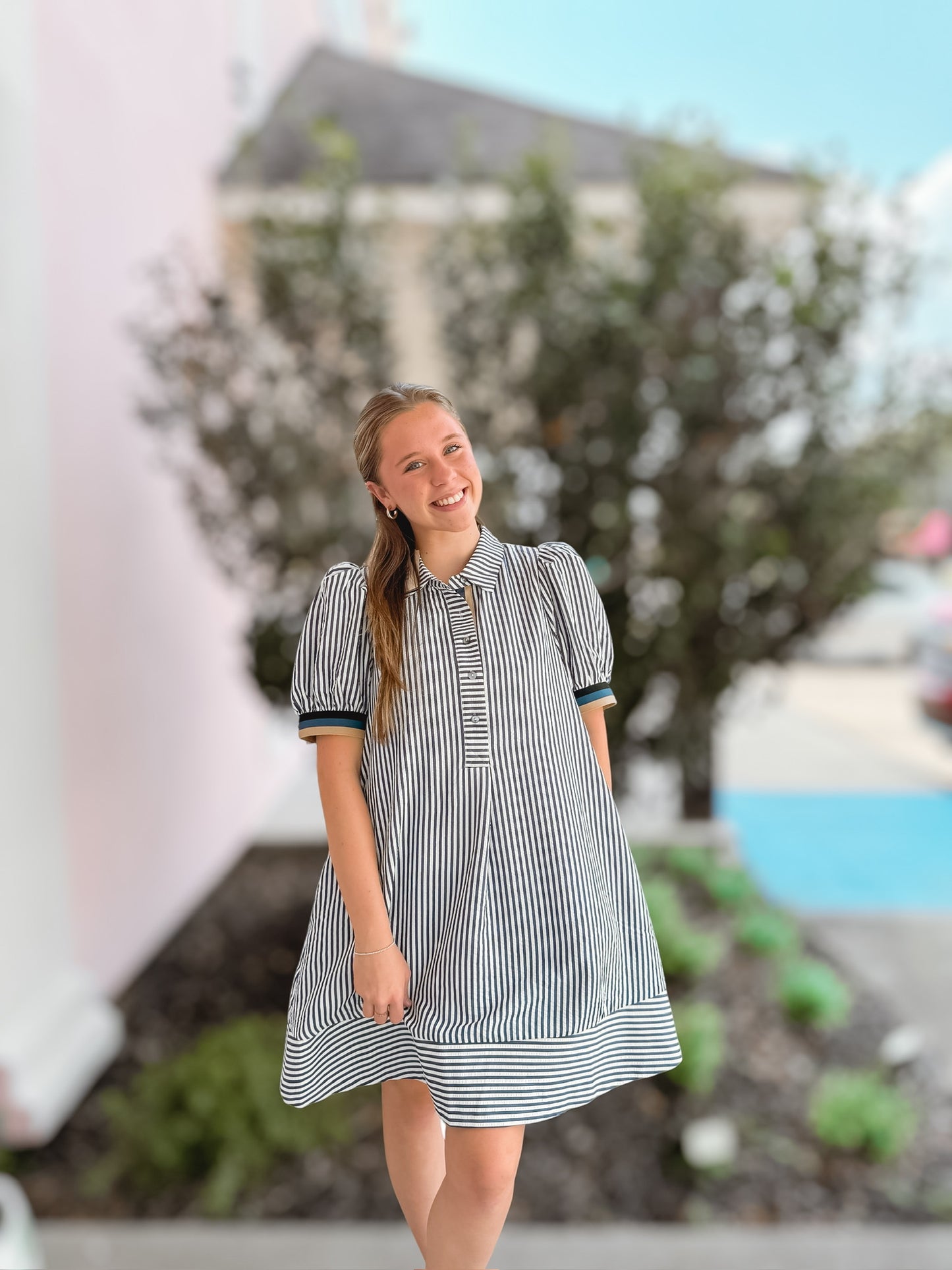 Don’t Turn Back Navy Striped Dress