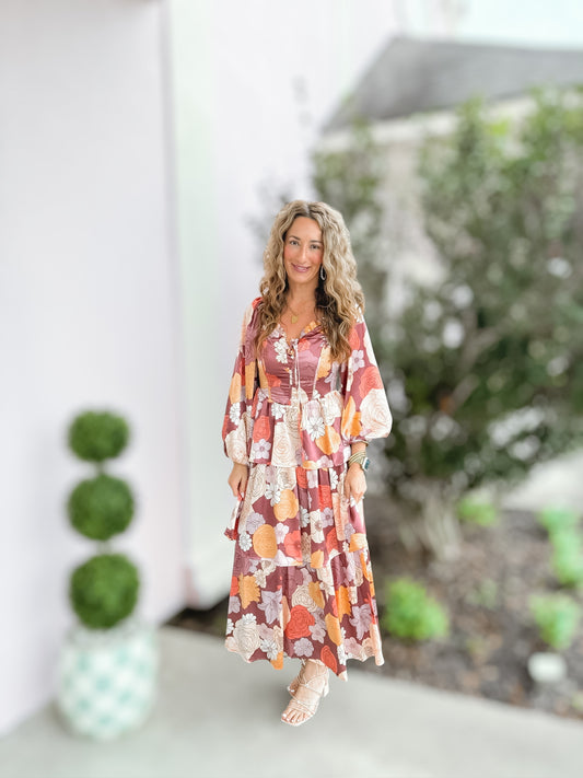 Autumn Blooms Floral Corset Style Dress