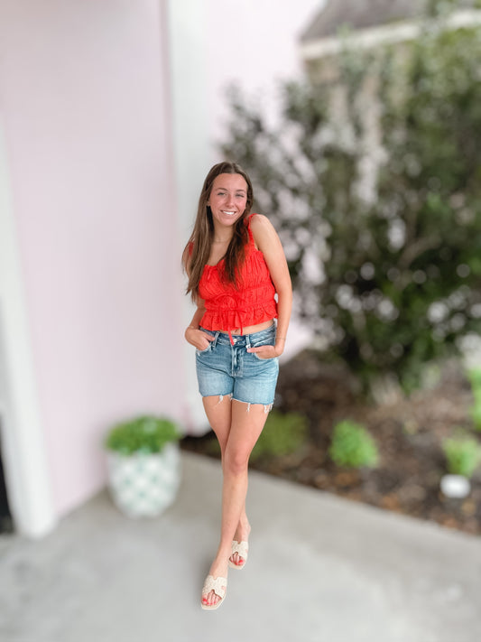 You Are A Babe Tomato Eyelet Blouse