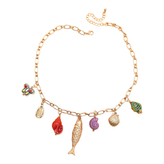 CHARM NECKLACE-PORCELAIN SEA INSPIRED FISH SHELL